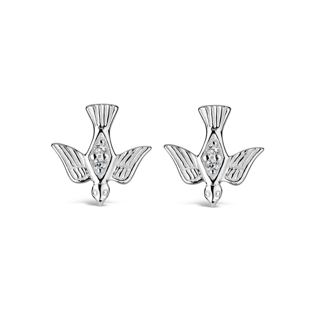 Sterling Silver and Cubic Zirconia Confirmation Dove Earrings