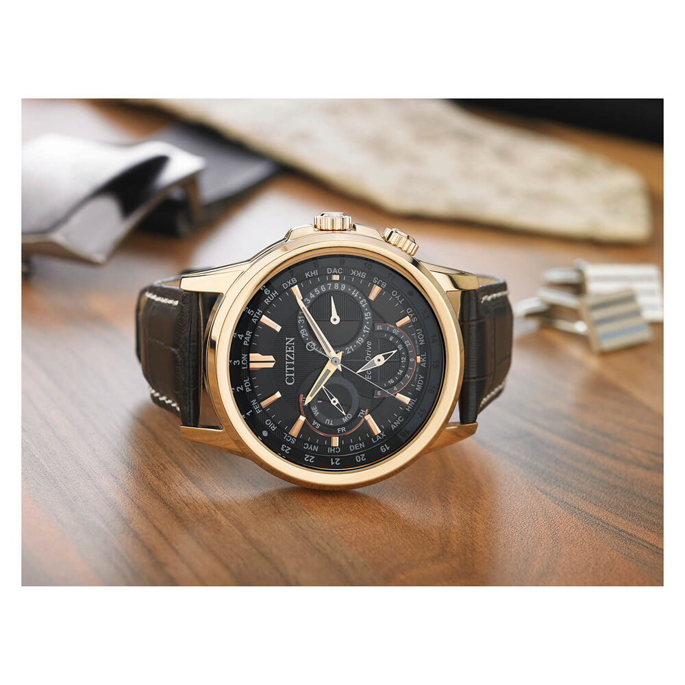 Citizen Eco-Drive Calendrier chronograph brown leather strap watch image number 2