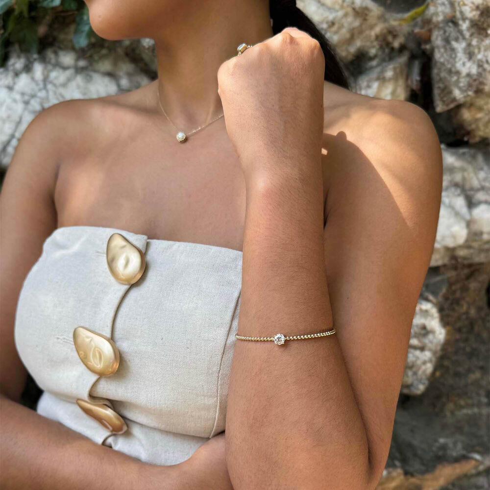 Born Granules 9ct Yellow Gold Lab Grown 1.00ct Round Diamond Beaded Bangle