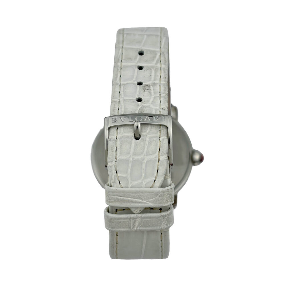 Pre-Owned Bvlgari 37mm Mother of Pearl Dial Diamonds White Leather Strap Watch image number 3