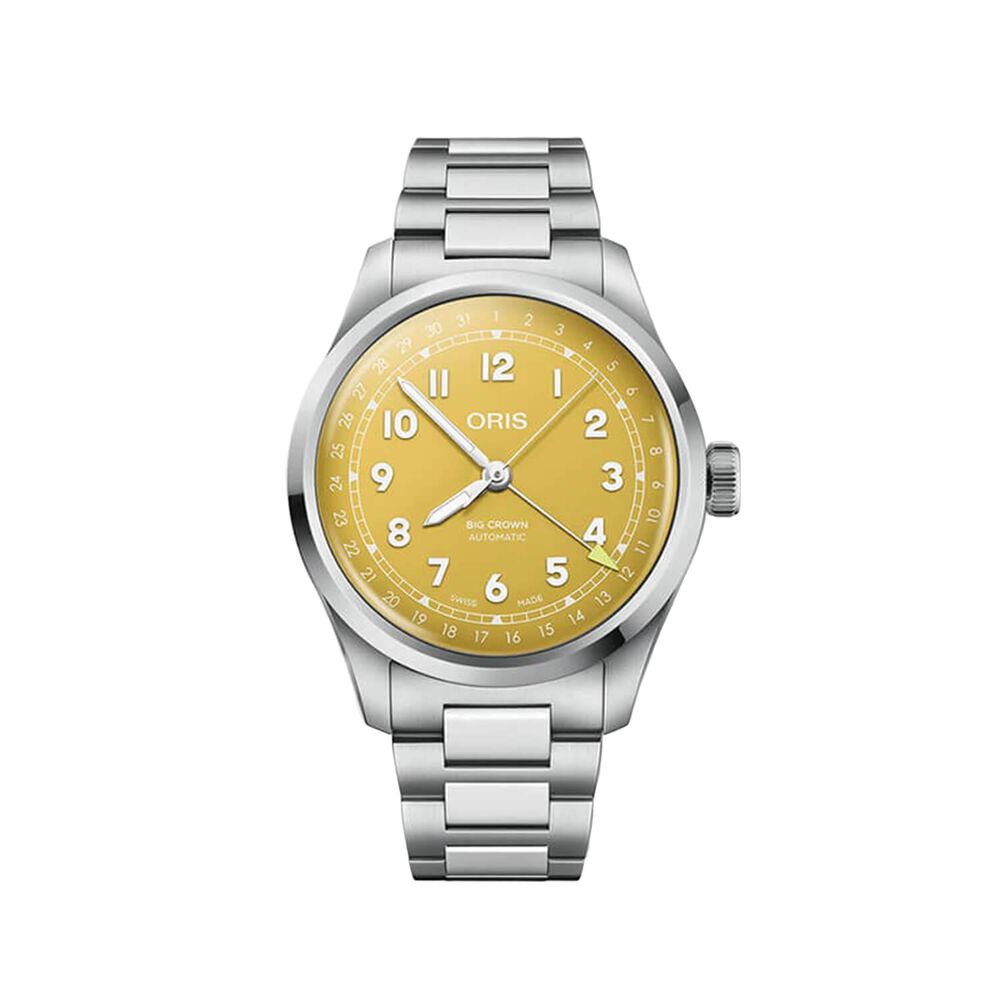 Oris Big Crown Pointer Date 40mm Yellow Dial Steel Bracelet Watch image number 0
