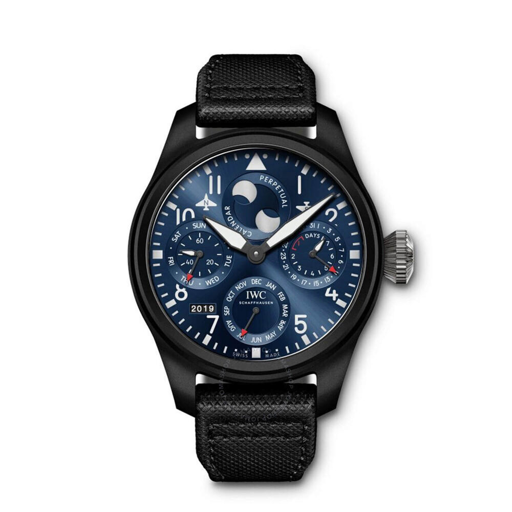 IWC Schaffhausen Big Pilot's Watch Perpetual Calendar 'Rodeo Drive' Blue Dial Black Strap Watch