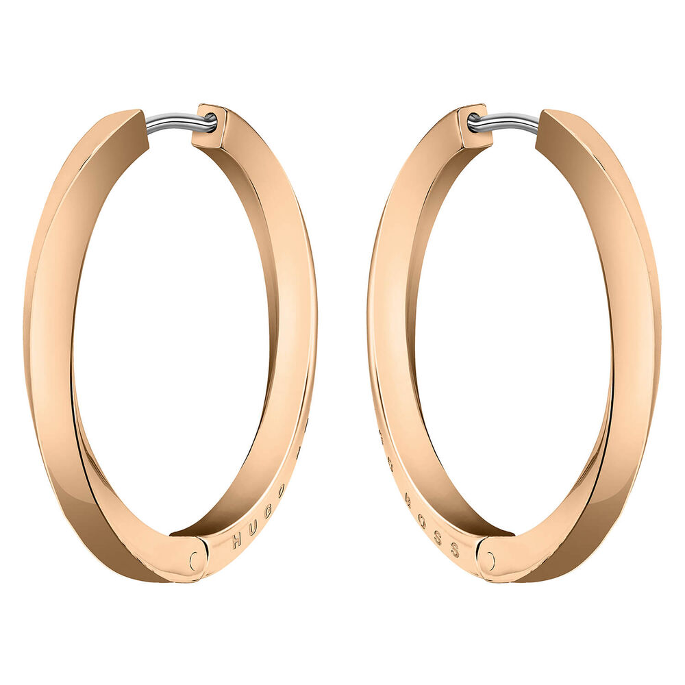 BOSS Ladies Rose Gold Plated Hoop Earrings image number 0