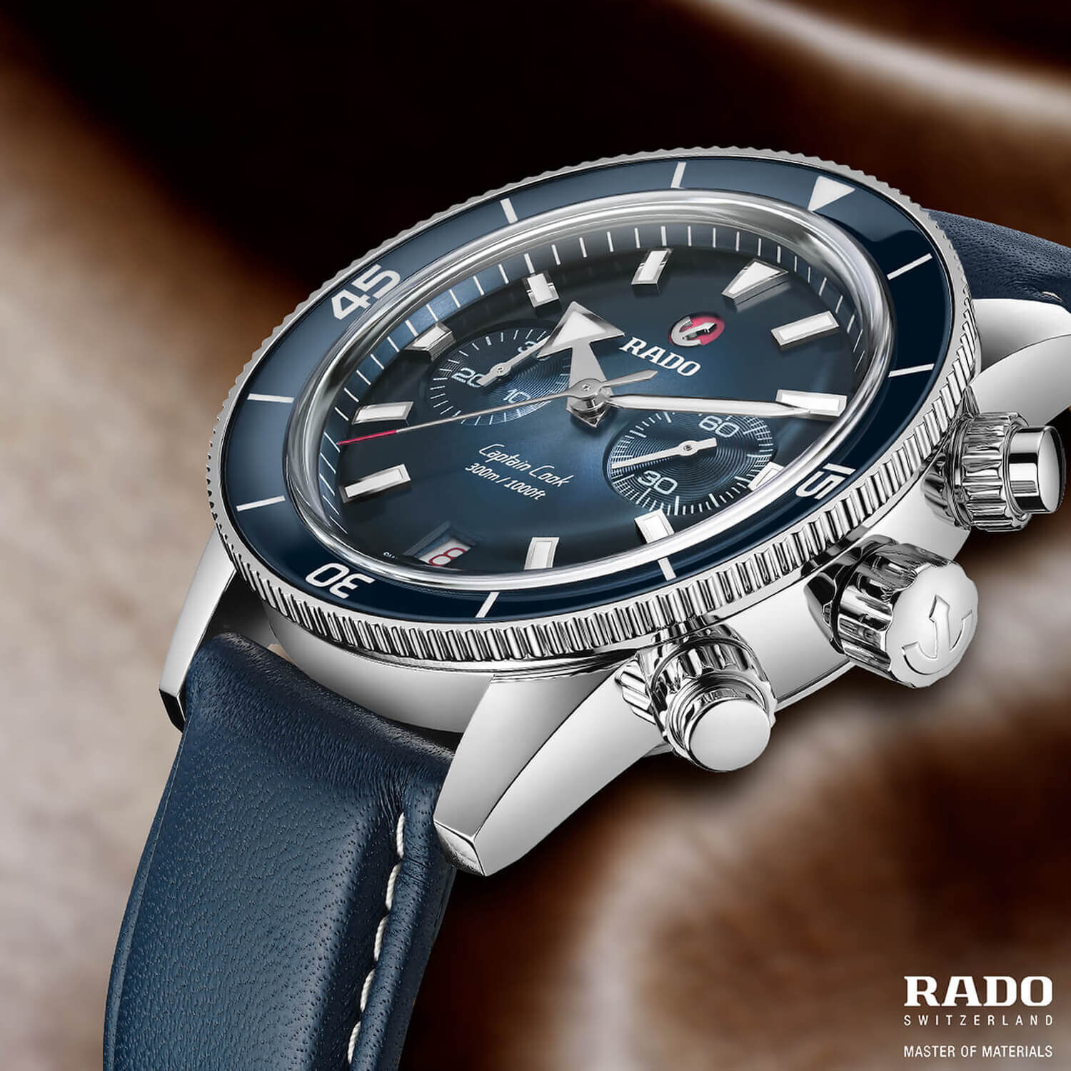 Rado Captain Cook Chronograph 43mm Blue Dial Bracelet Watch at Fraser Hart