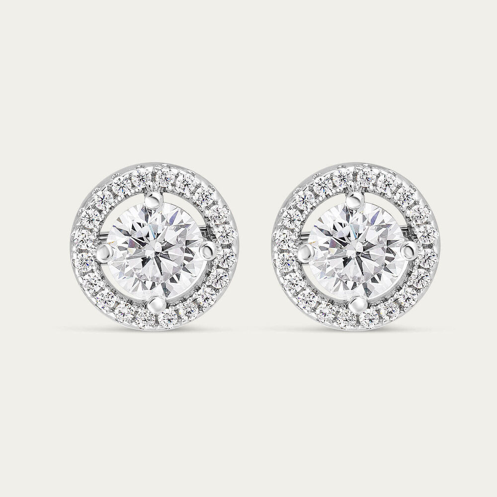 Sterling Silver Cubic Zirconia Halo Stud Earrings