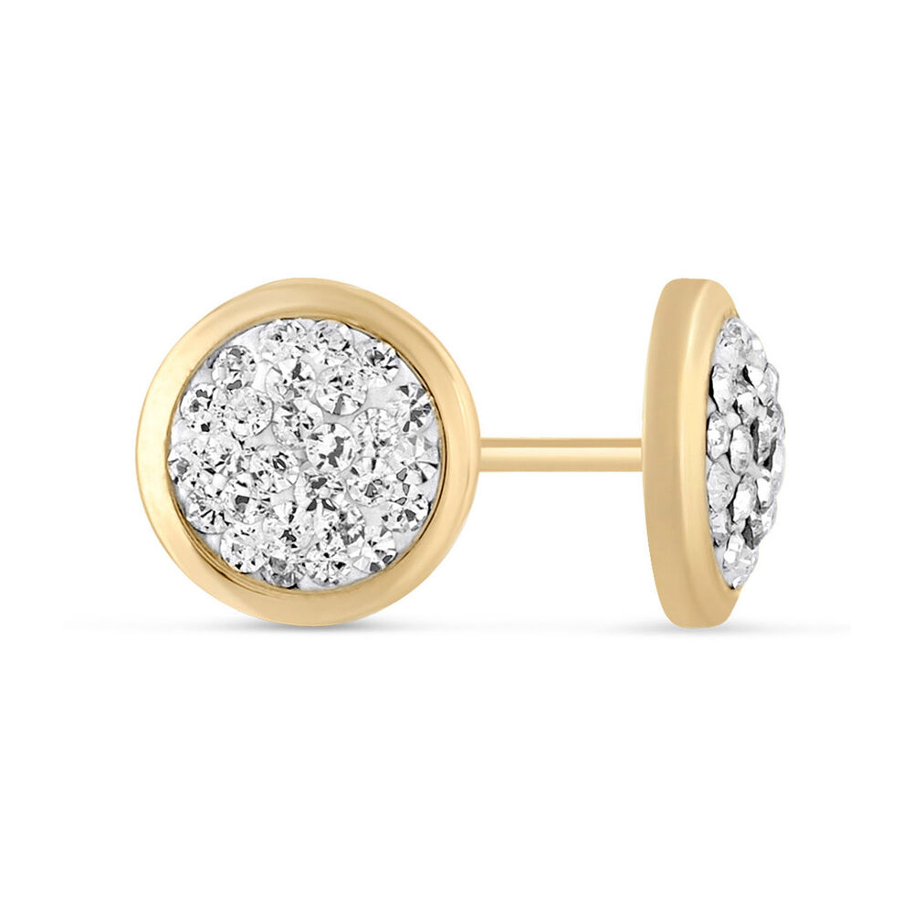 9ct Yellow Gold Round Crystal Earrings image number 1