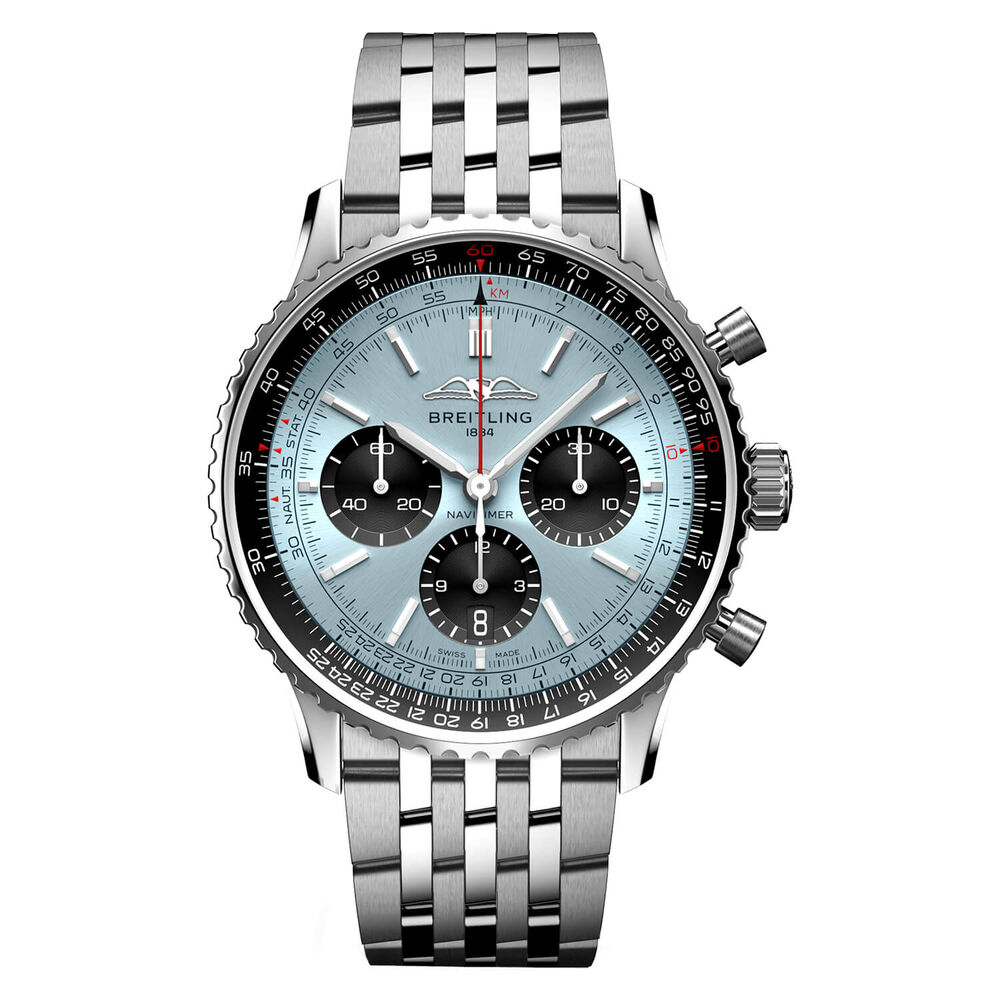 Breitling Navitimer B01 Chronograph 43 Ice Blue Dial Black Details Steel Bracelet Watch image number 0