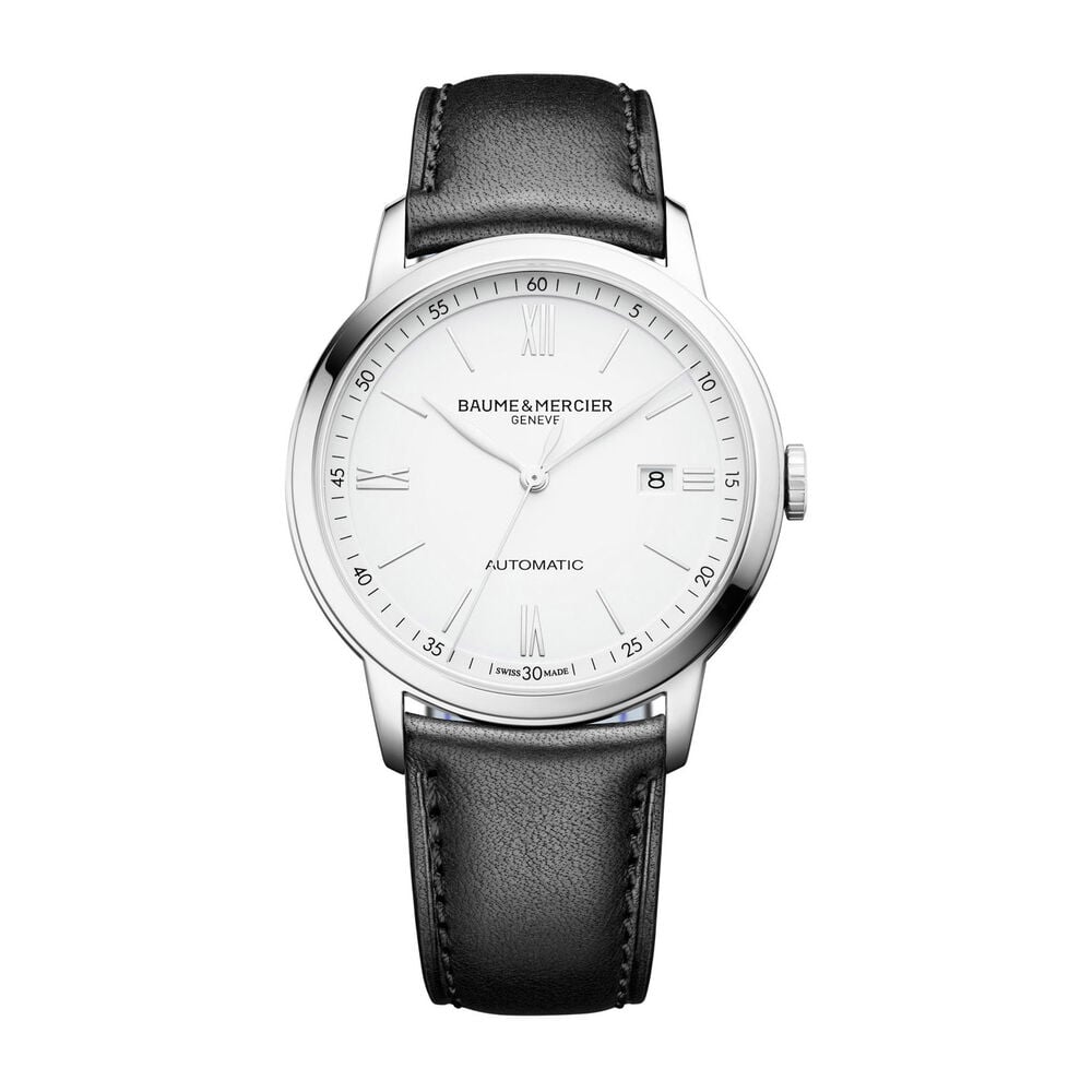 Pre-Owned Baume & Mercier Classima 42mm White Dial Black Leather Strap Watch