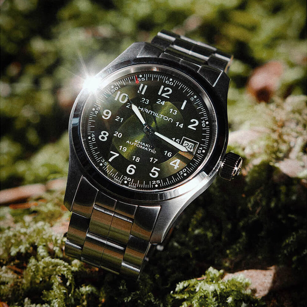 Hamilton Khaki Field 38mm Green Dial Stainless Steel Bracelet Watch image number 3