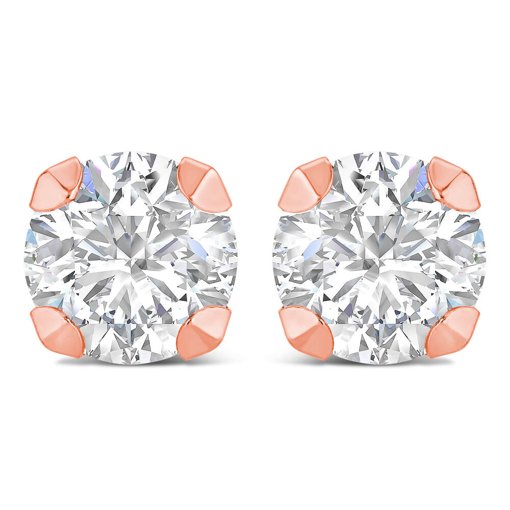9ct Rose Gold 7mm 4 Claw Cubic Zirconia Stud Earrings image number 0