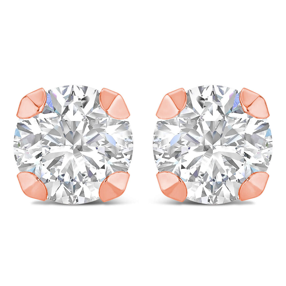 9ct Rose Gold 7mm 4 Claw Cubic Zirconia Stud Earrings