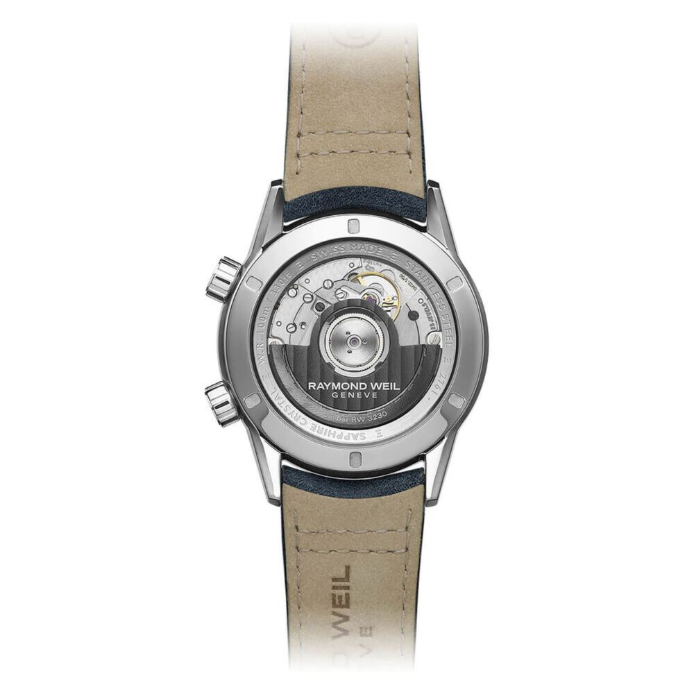 Raymond Weil Freelancer GMT 40.5mm Blue Dial Leather Strap Watch image number 2