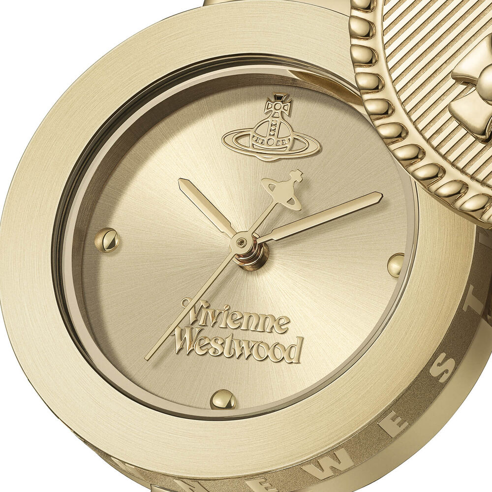Vivienne Westwood Orb Button 25.4mm Gold Dial Link Chain Steel Bracelet Watch image number 3