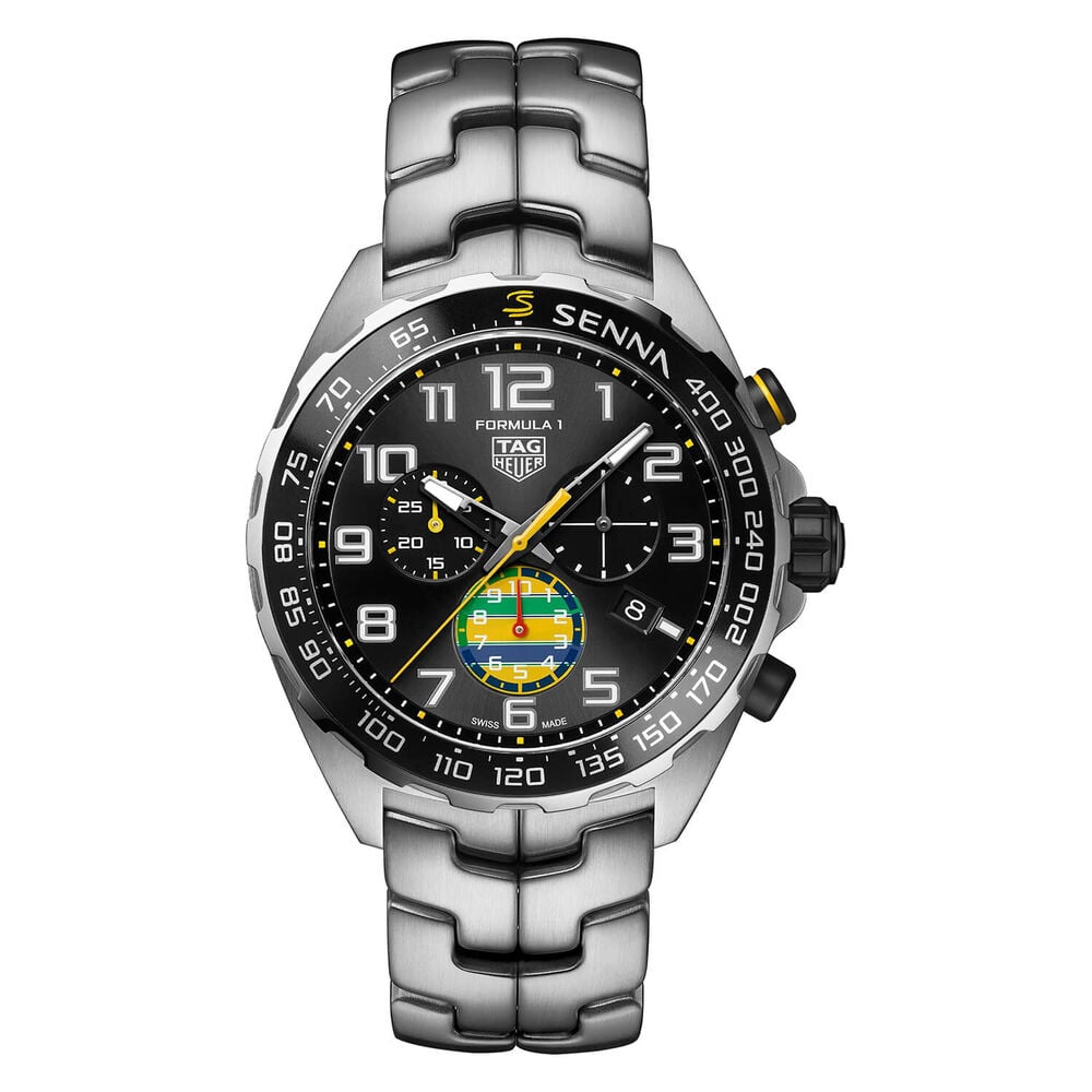 TAG Heuer Formula 1 Chronograph x Senna 43mm Black Dial Steel Bracelet Watch
