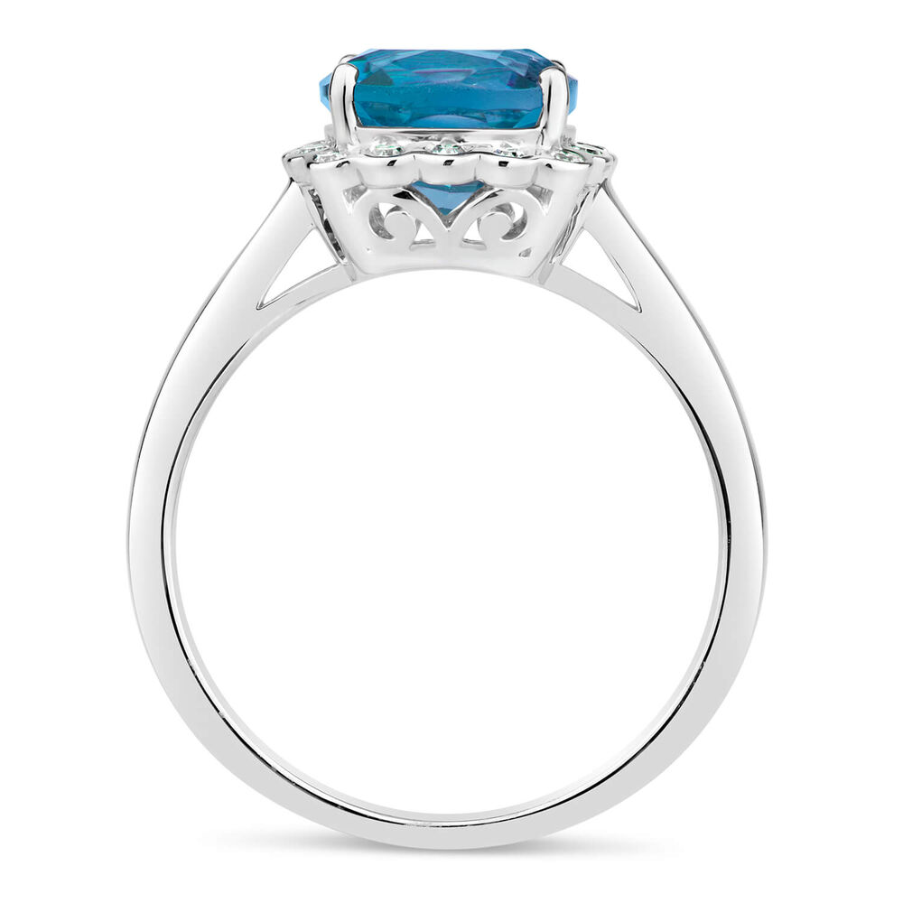 9ct White Gold Blue Topaz And Diamond Cushion Halo Ring image number 2