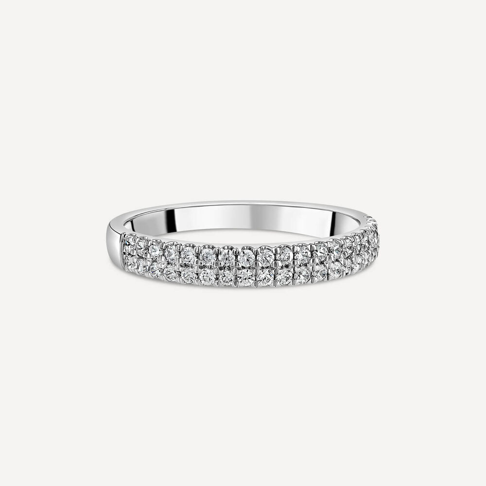 18ct White Gold Orchid Setting 0.33 Carat Double Row Diamonds Wedding Ring image number 2