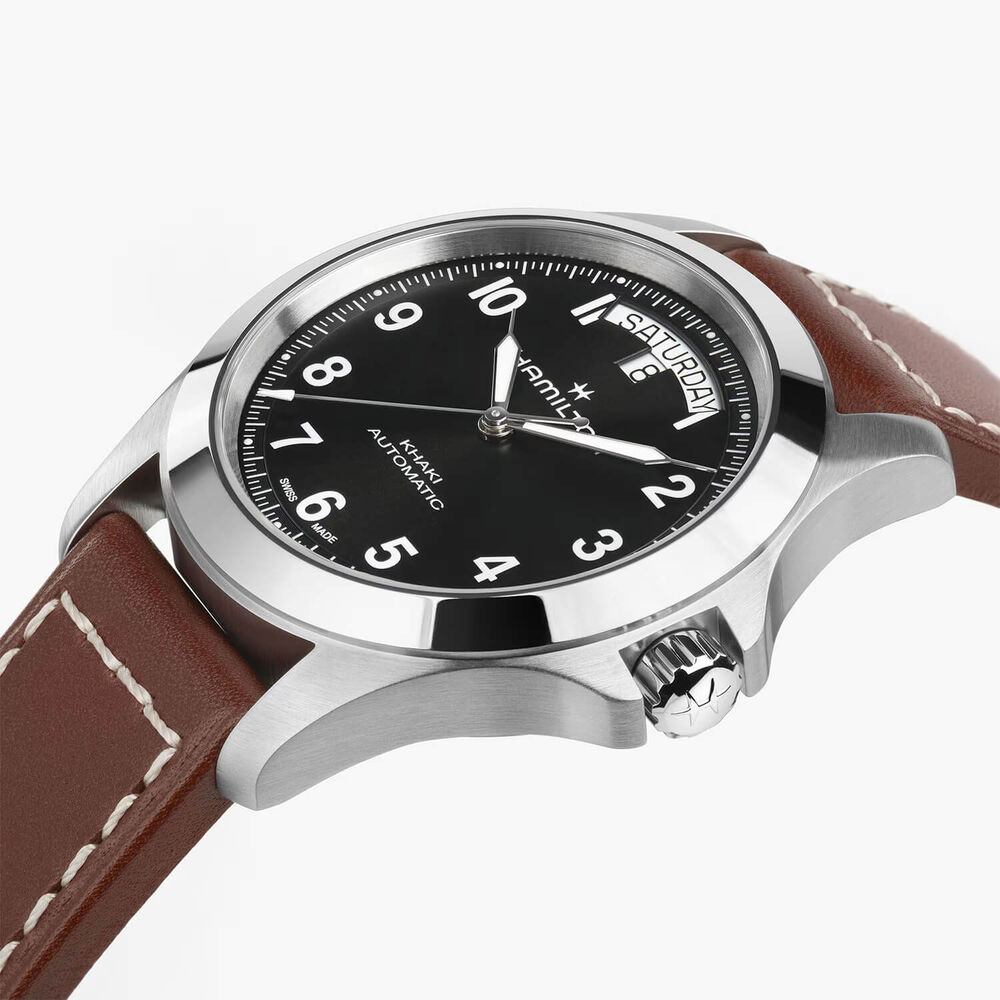 Hamilton Khaki Field King Day-Date 40mm Black Dial Brown Leather Strap Watch