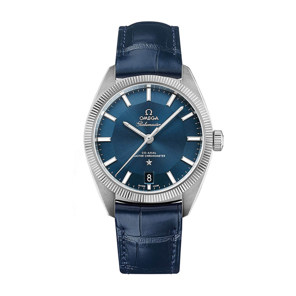 Omega Constellation Globemaster Automatic blue leather strap watch