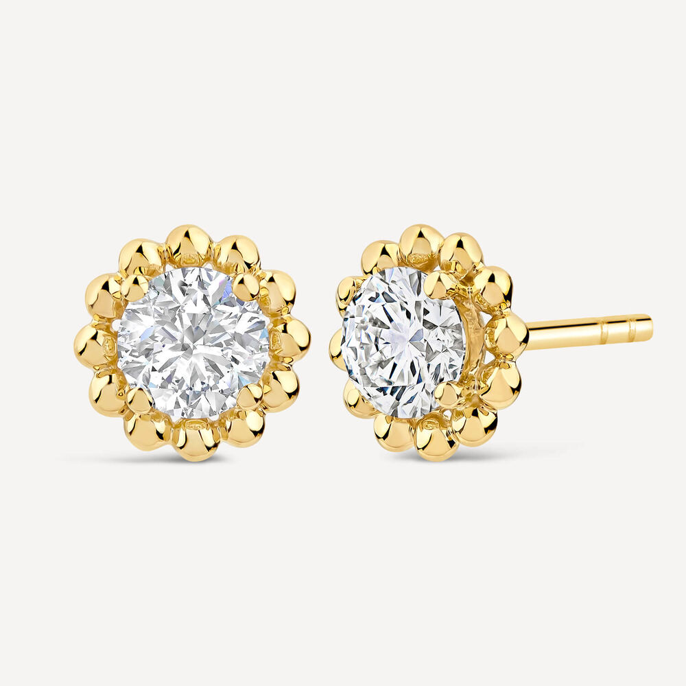 Born Granules 9ct Yellow Gold Lab Grown 1.00ct Diamond Round Stud Earrings image number 1