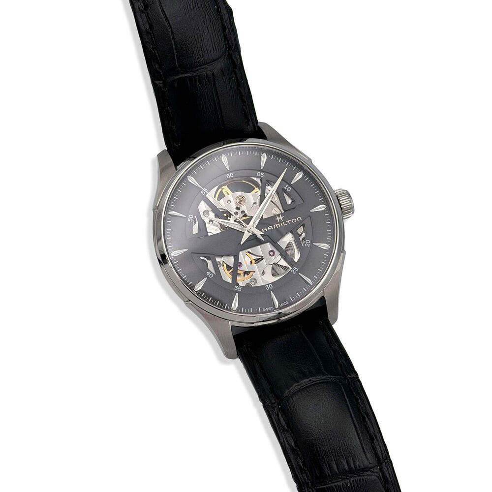 Pre-Owned Hamilton Jazzmaster Skeleton Auto 40mm Black Dial Black Strap Watch