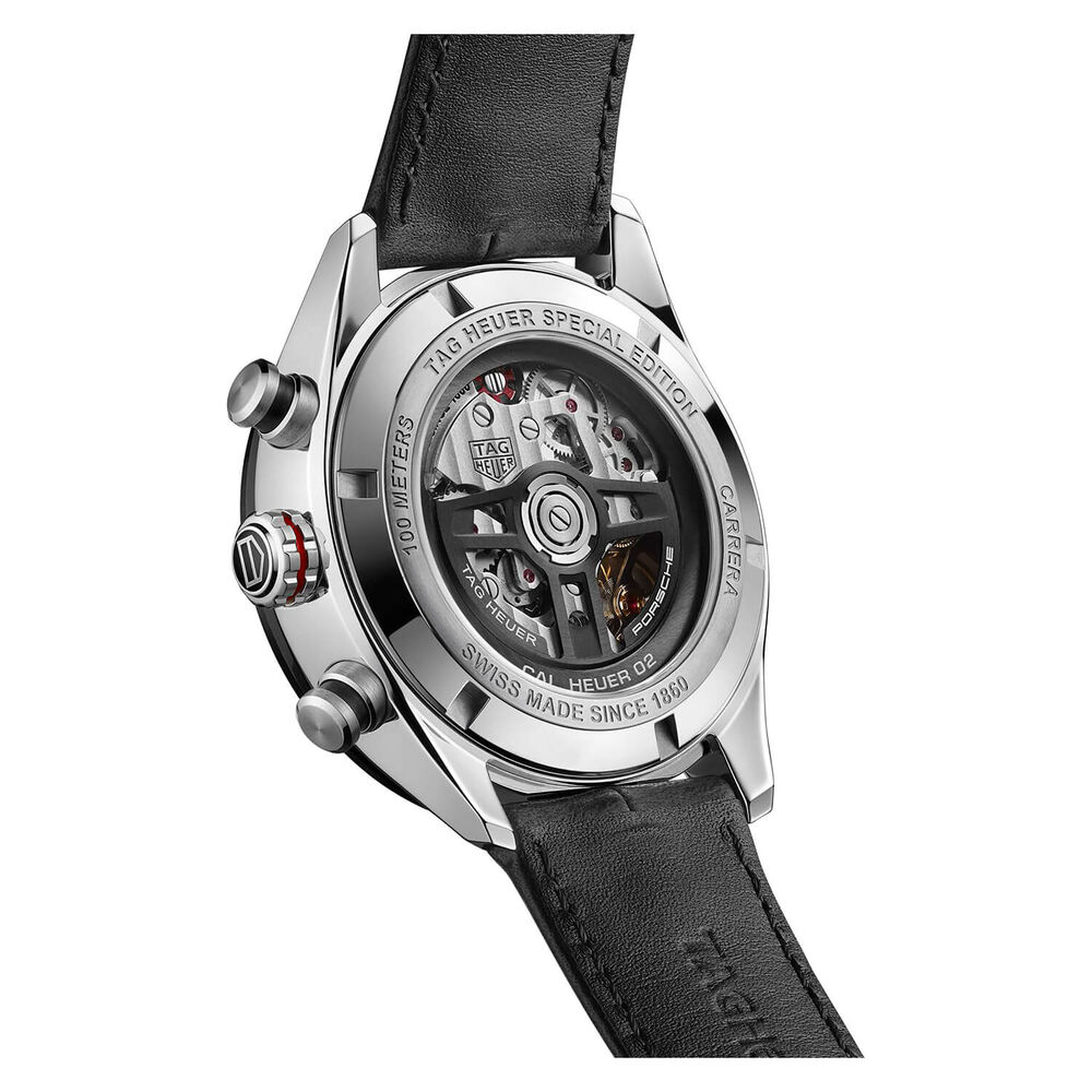 TAG Heuer Carrera Chronograph x Porsche 44mm Black Dial & Bezel Leather Strap Watch image number 3