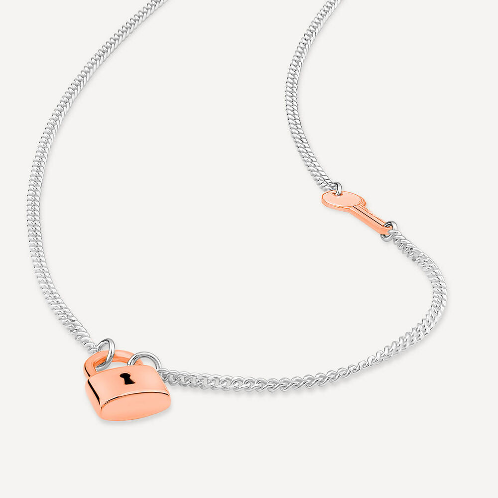 Sterling Silver & Rose Gold Plated Padlock & Key Necklet image number 3