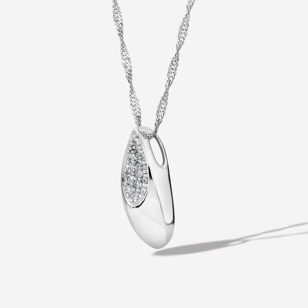 9ct White Gold Tear Shape Cubic Zirconia Pave Pendant image number 1