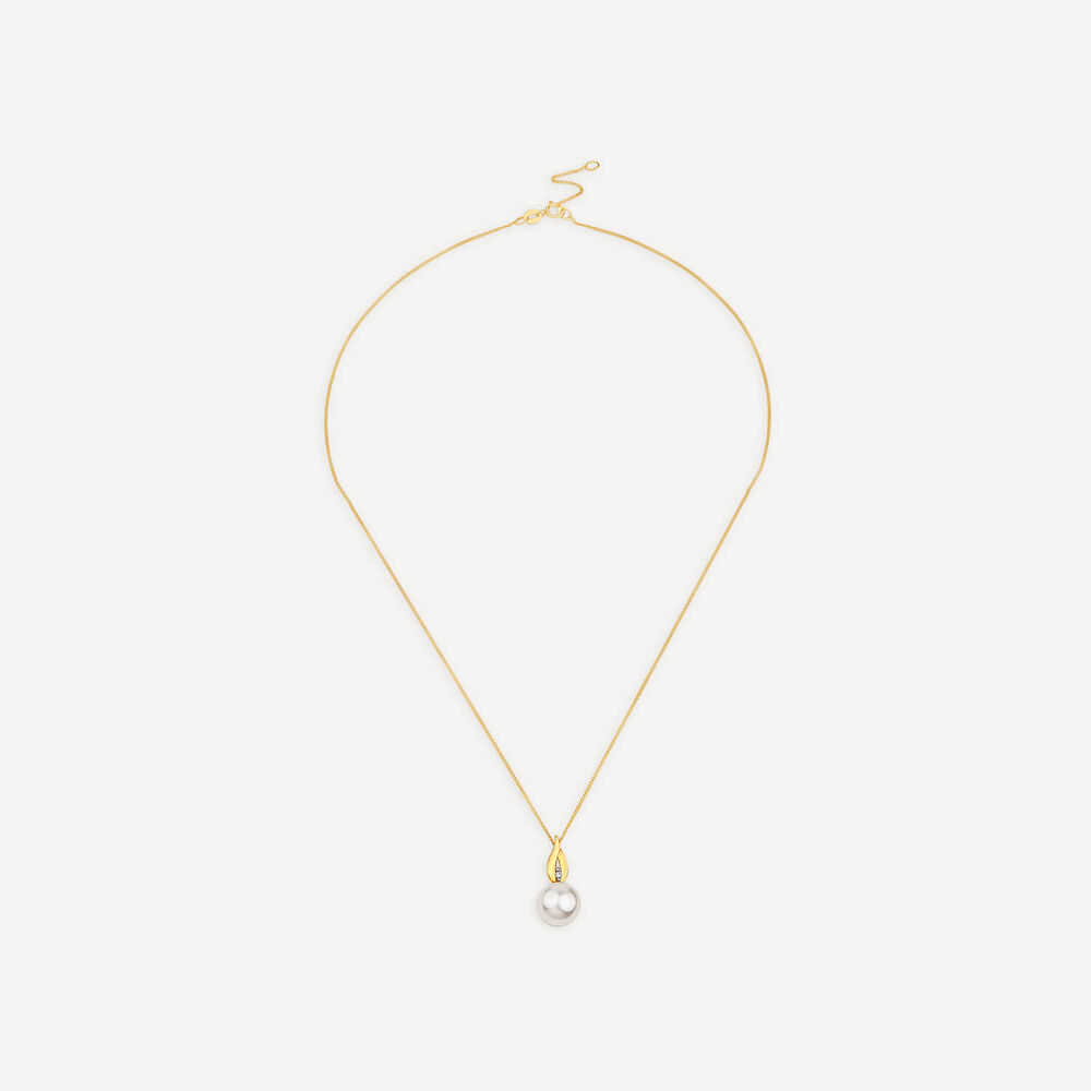 9ct Yellow Gold Freshwater Pearl & Diamond Set Top Pendant image number 2