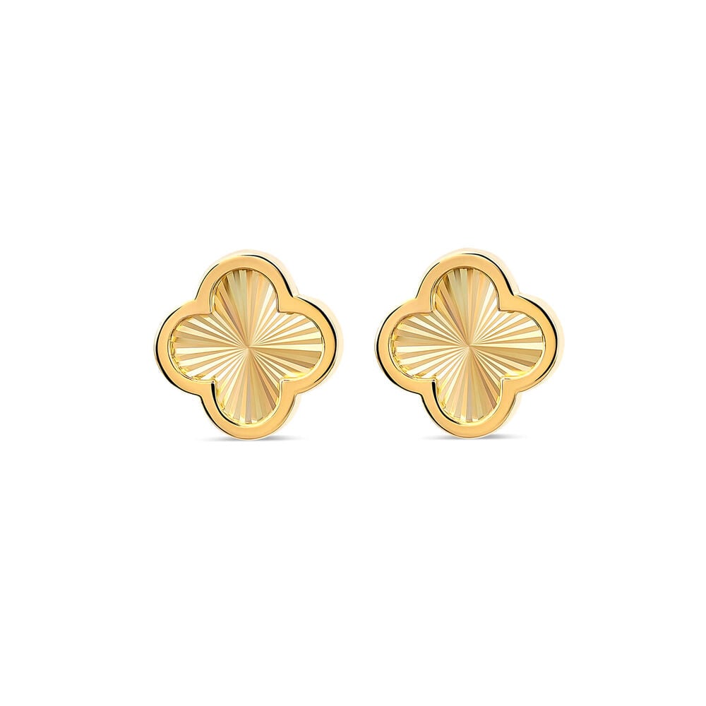 9ct Yellow Gold Iridescent Clover Petal Stud Earrings
