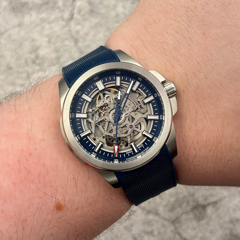NORQAIN Independence Skeleton 42mm Dial Blue Rubber Strap Watch
