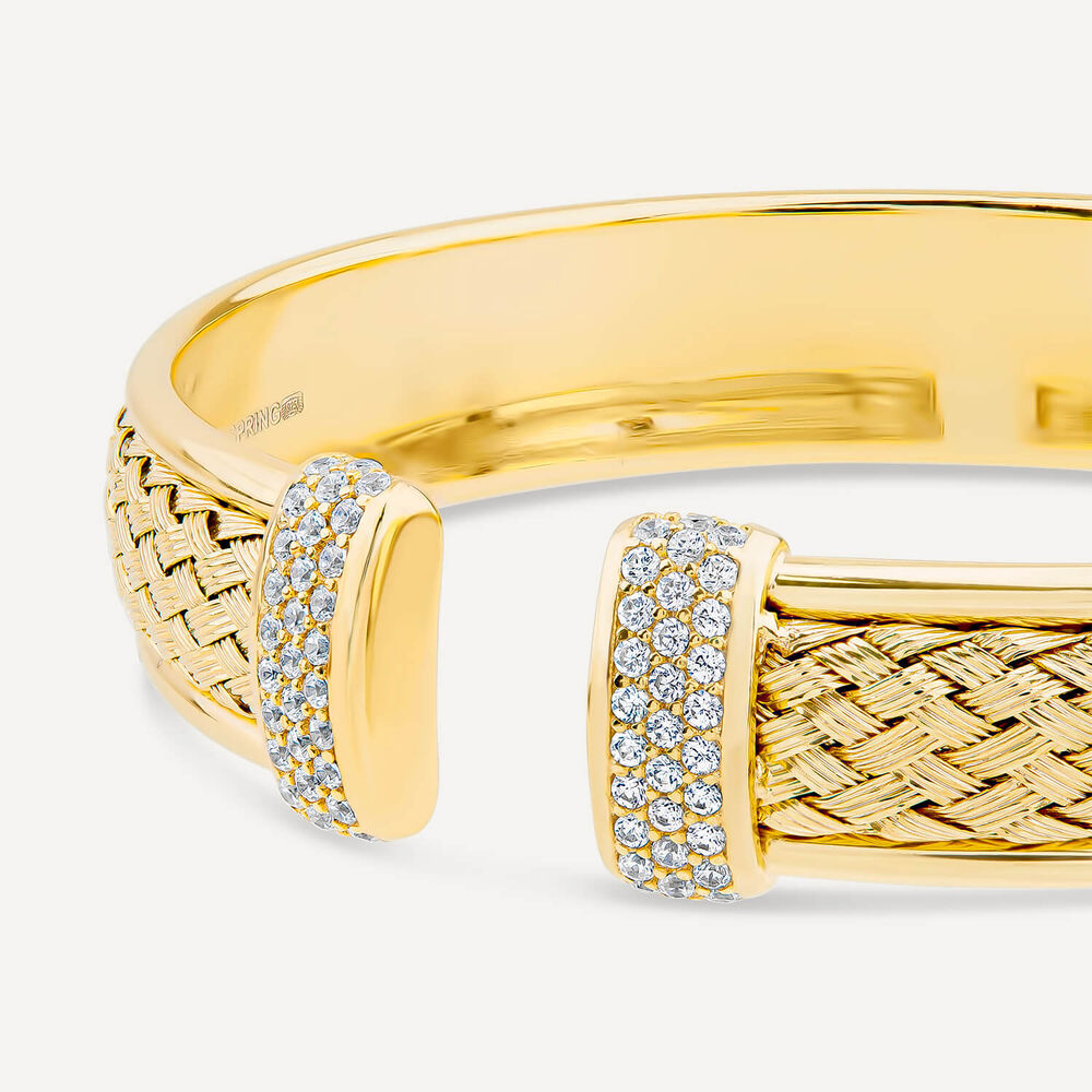 Sterling Silver & Yellow Gold Plated Cubic Zirconia Wheat Design Bangle image number 1