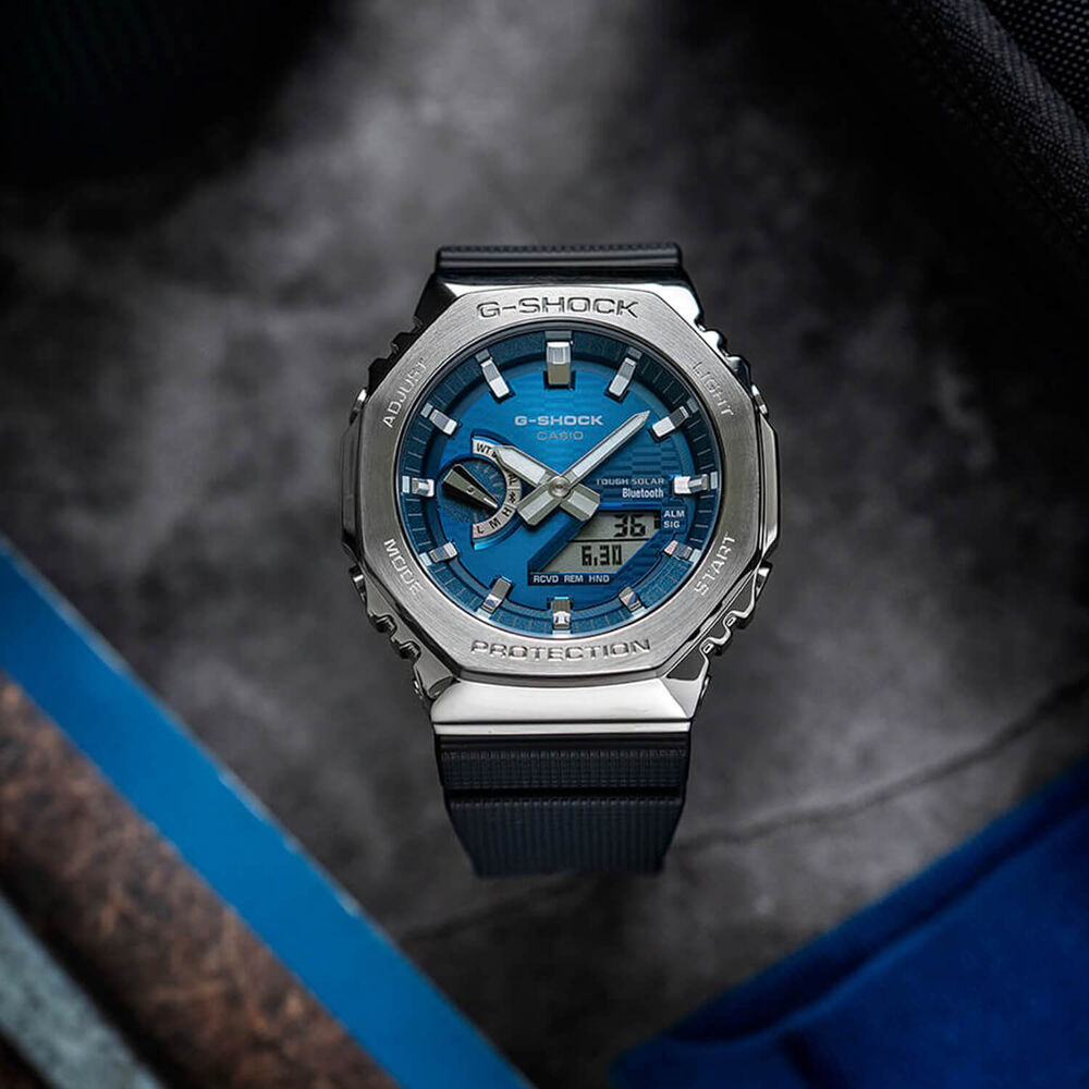 G-SHOCK Metal Covered 49.3mm Ice Blue Dial Black Resin Strap Watch image number 2