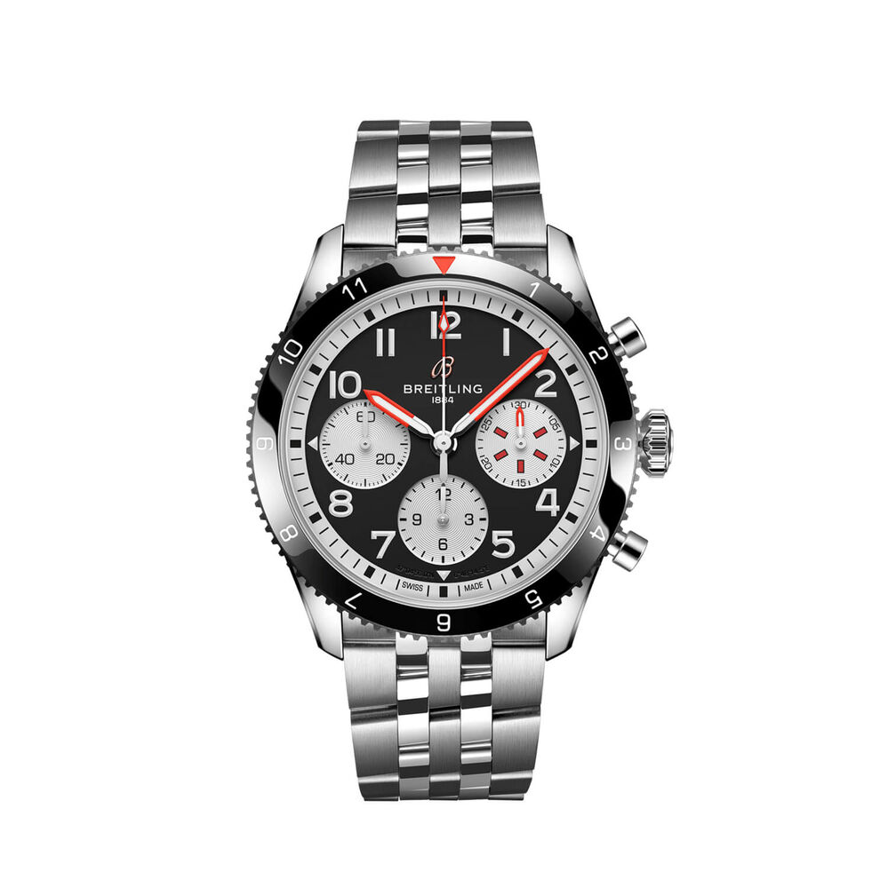Breitling Classic Avi Mosquito 42mm Black Chronograph Dial Steel Bracelet Watch image number 0