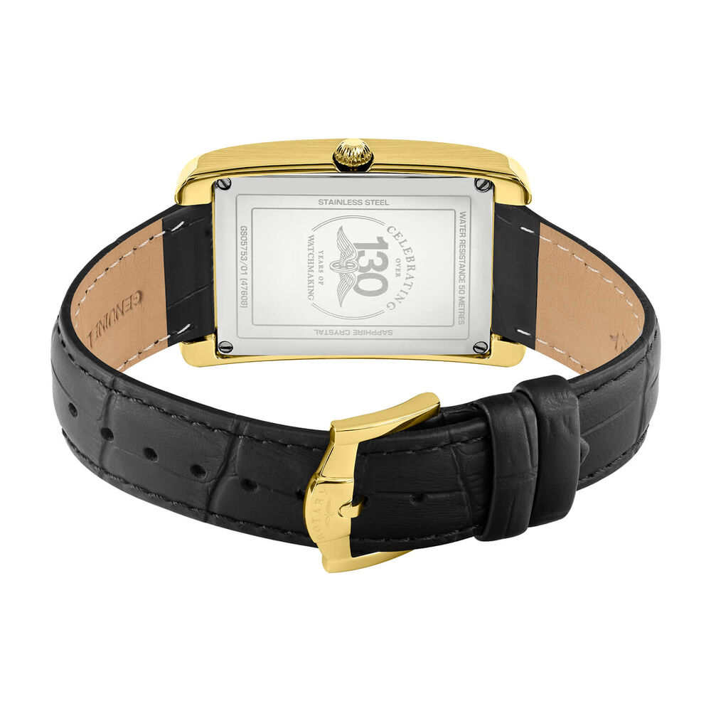 Rotary Heritage Astoria 29x36mm White Dial Gold PVD Case Black Leather Strap Watch