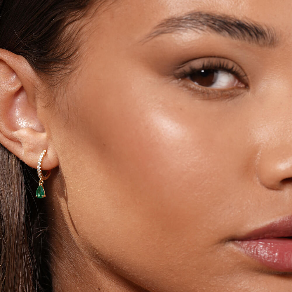 CARAT* London Leni Yellow Gold Vermeil Emerald Hoop Earrings