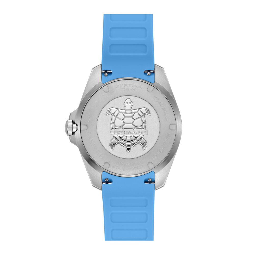 Certina DS-X GMT 41mm White Dial Turqoise Blue Rubber Strap Watch