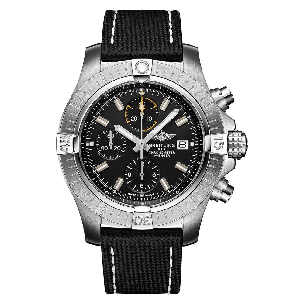 Breitling Avenger Chronograph Black Dial & Black Leather 45mm Watch