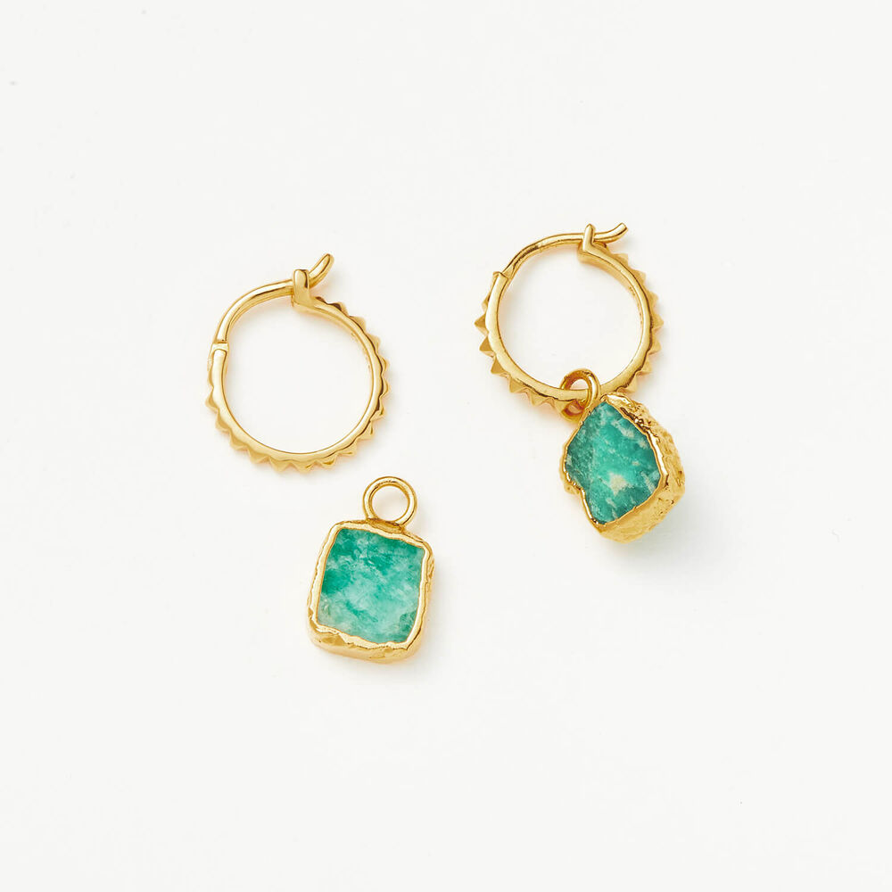 Missoma 18ct Gold Vermeil Sterling Silver Amazonite Mini Pyramid Charm Hoop Earrings