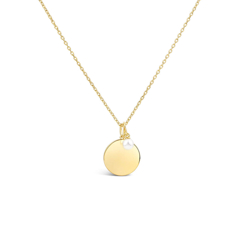 Sterling Silver Yellow Gold Plated Pearl & Disc Pendant
