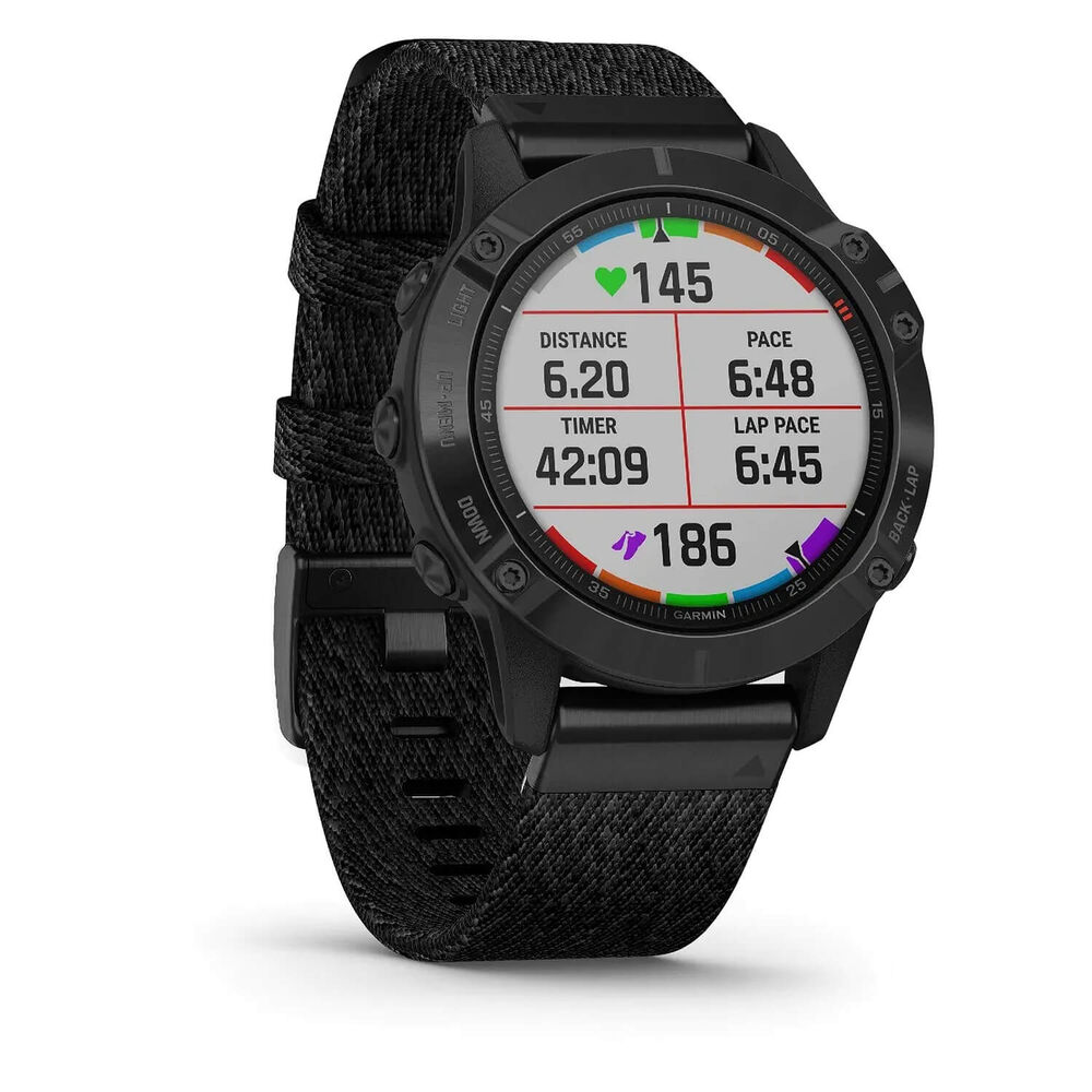 Garmin Fenix 6 Sapphire Black DLC Heathered Nylon Band Smartwatch image number 7