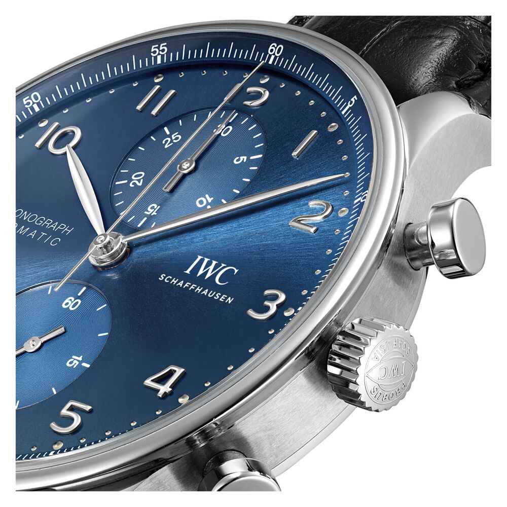 IWC Schaffhausen Portugieser Chronograph Blue Dial Black Strap Watch image number 2