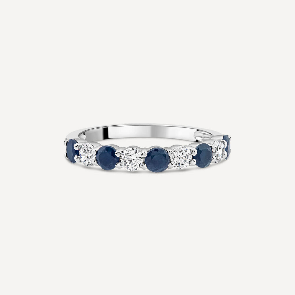 Platinum 9 Stones Sapphire & 0.38ct Diamond Band Ring image number 2