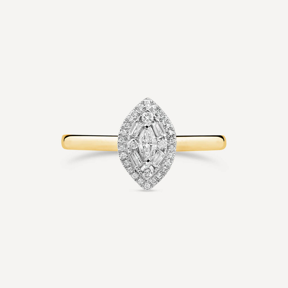 18ct Yellow Gold Marquise Shape 0.25ct Diamond Cluster Engagement Ring image number 1