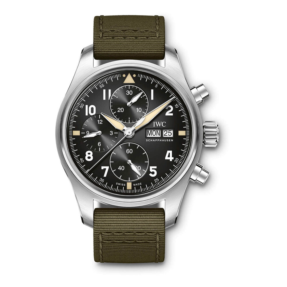 IWC Schaffhausen Pilot's Watch Chronograph Spitfire Black Dial Green Strap Watch image number 0