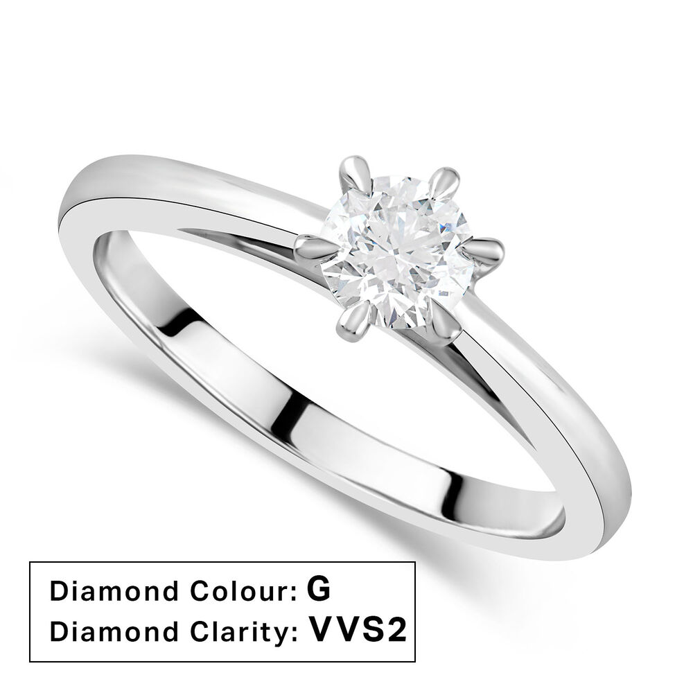 Platinum 0.40ct Round Diamond Six Claw Solitaire Ring