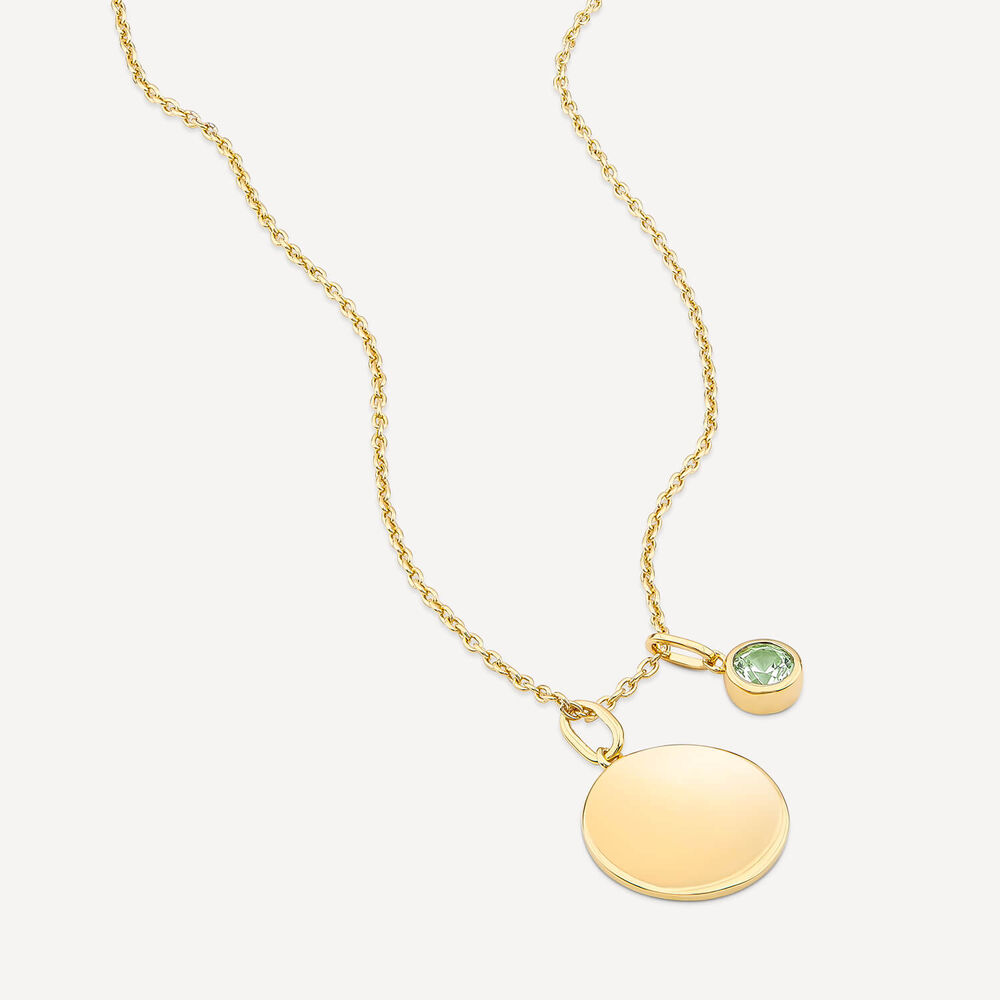 Yellow Gold Plated Sterling Silver August Birthstone Peridot Disc Pendant