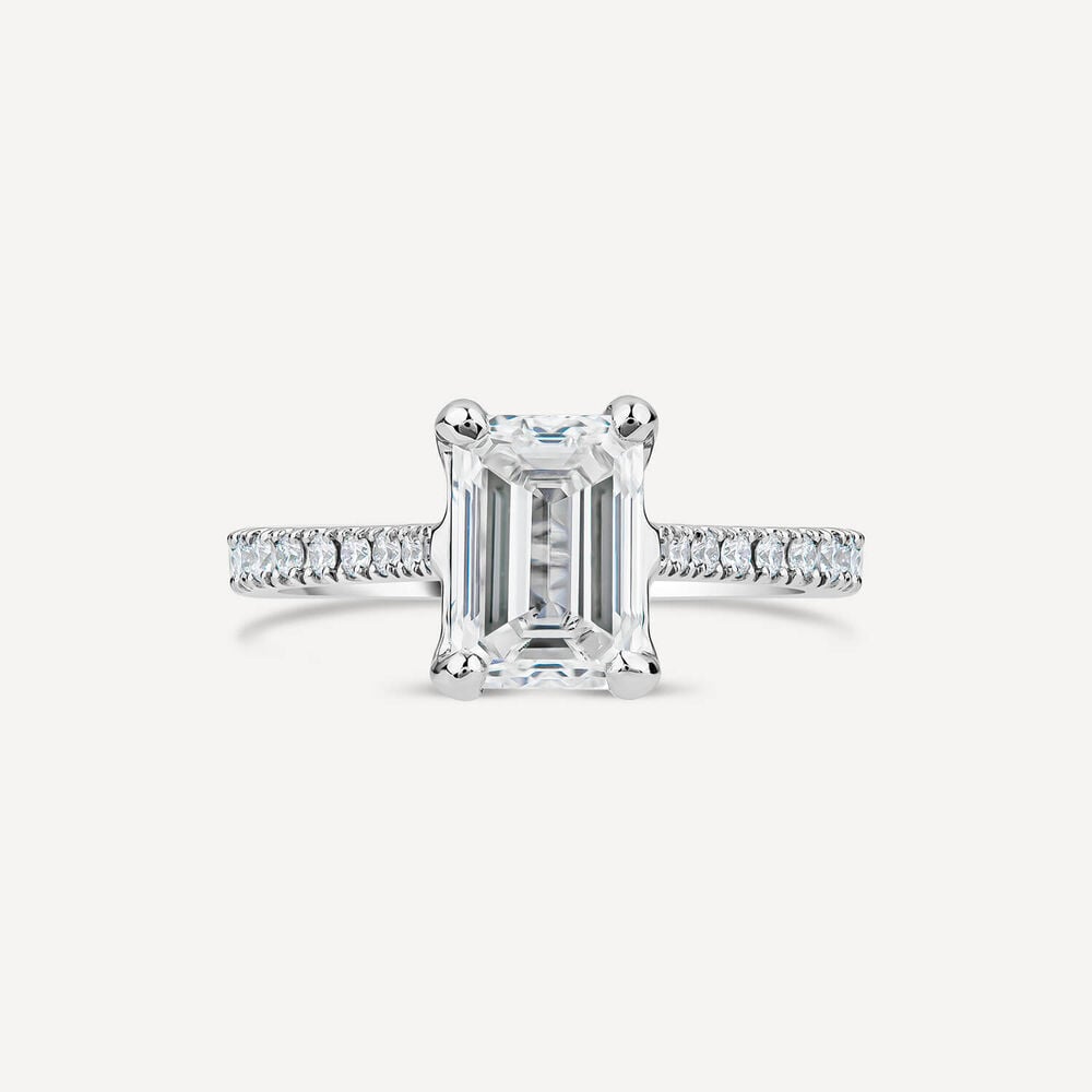 Born Platinum 1.90ct Lab Grown Emerald Cut & Diamond Sides Ring image number 1