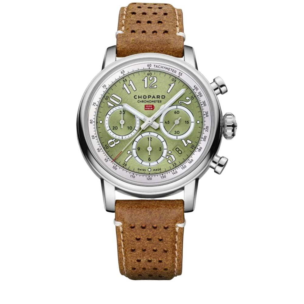 Chopard Mille Miglia 40.5mm Lime Chronograph Dial Tan Leather Strap Watch