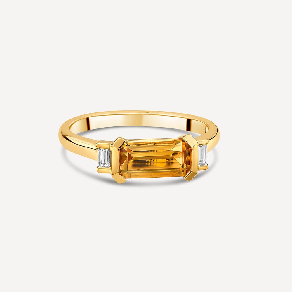 9ct Yellow Gold Octagonal Citrine Diamond Sides Ring image number 2