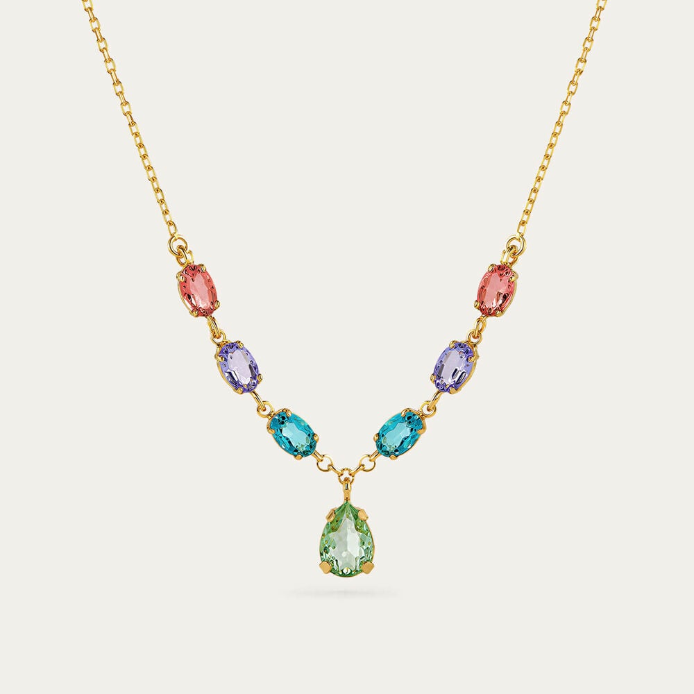 Yellow Gold Plated Sterling Silver 7 Multi Colour Cubic Zirconia Necklet